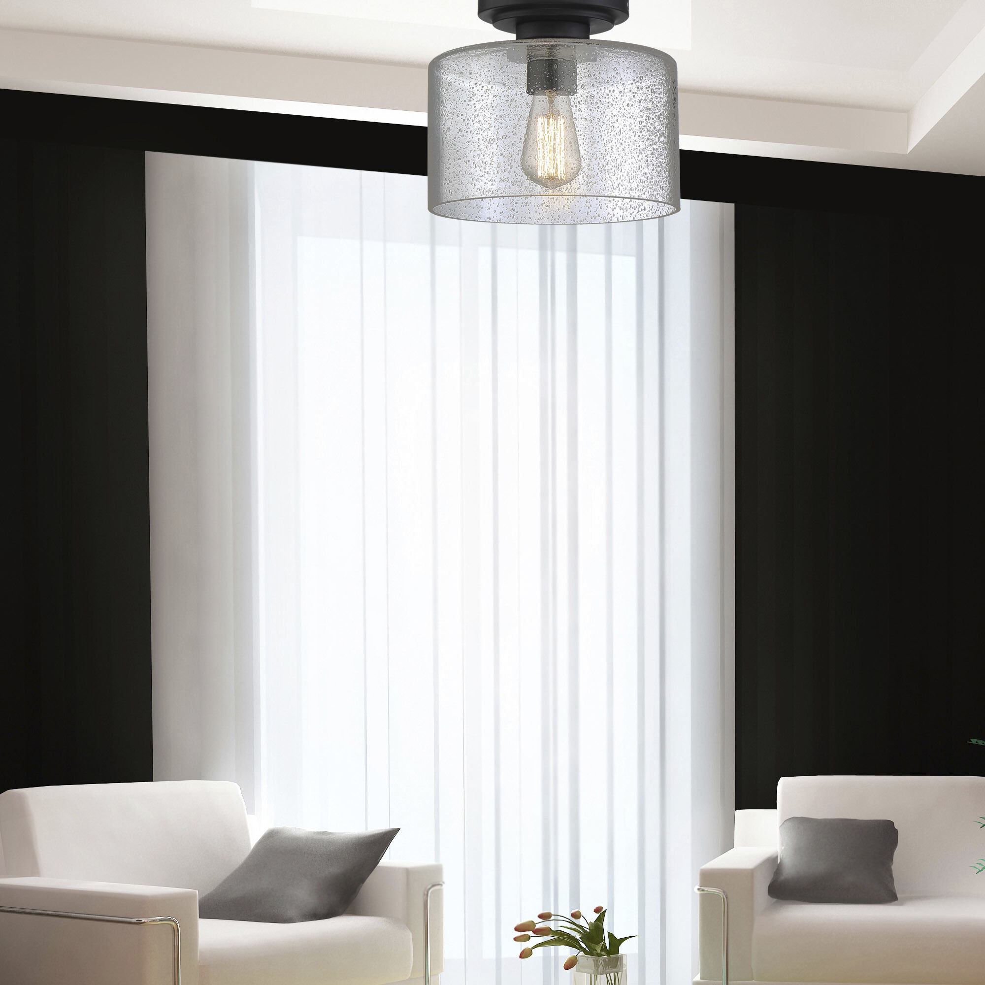 Logan 1 Light 10 inch Matte Black Semi-Flush Ceiling Light